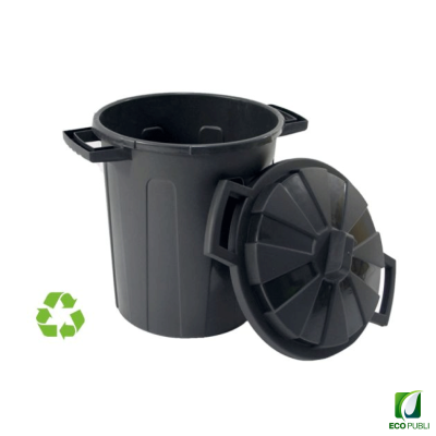 Contenedor sostenible cien litros con tapa. Garantía Ecopubli.
