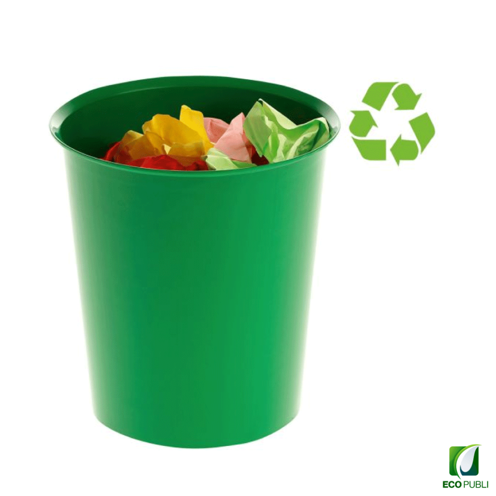Papelera sostenible 18L verde. Garantía Ecopubli.