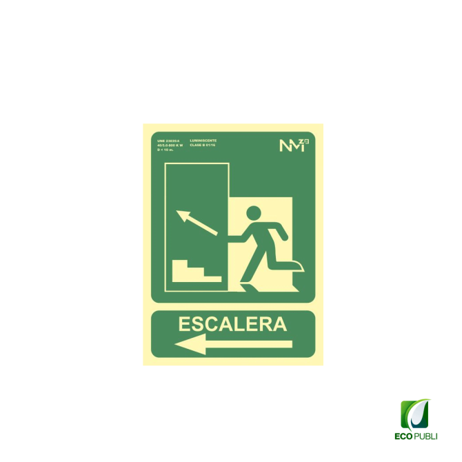 Señal Salida Emergencia Escalera Sube Izquierda 224X300 mm