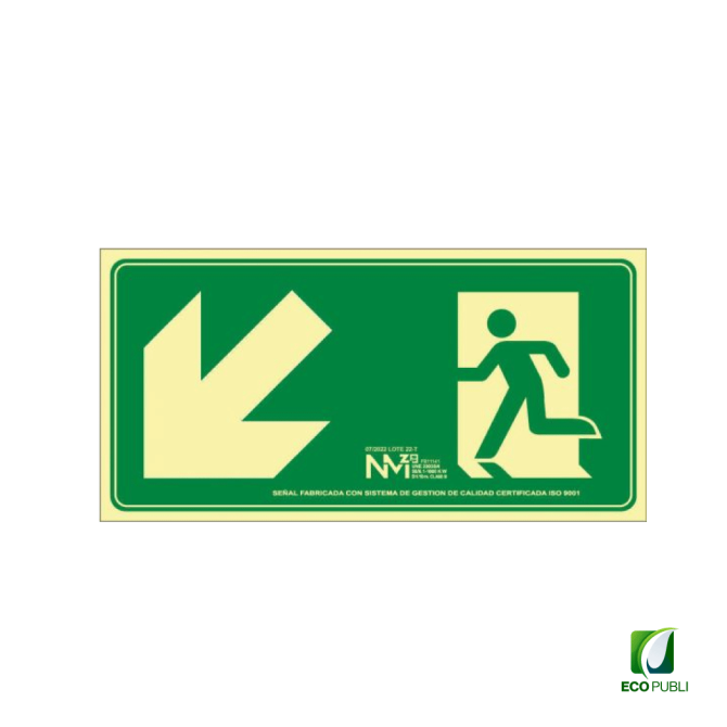 Señal de Seguridad Evacuar Escalera abajo Izquierda 320X160 mm