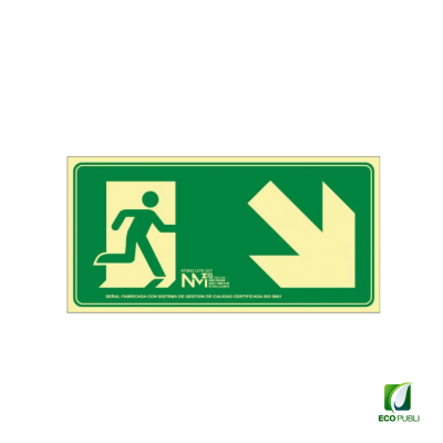 Señal de Seguridad Evacuar Escalera abajo Derecha 320X160 mm