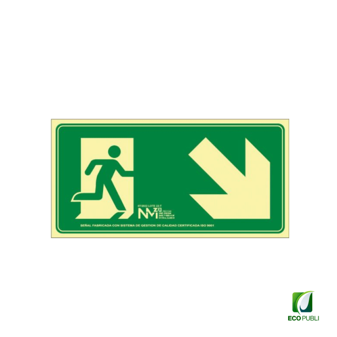 Señal de Seguridad Evacuar Escalera abajo Derecha 320X160 mm