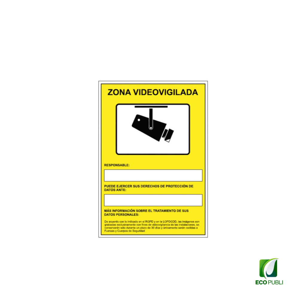 Señal Aviso Atención Cámara de Vigilancia 24 Horas 210X297 mm.