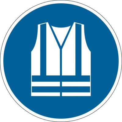 Adhesivo Obligación UTILICE CHALECO SEGURIDAD 430mm Azul