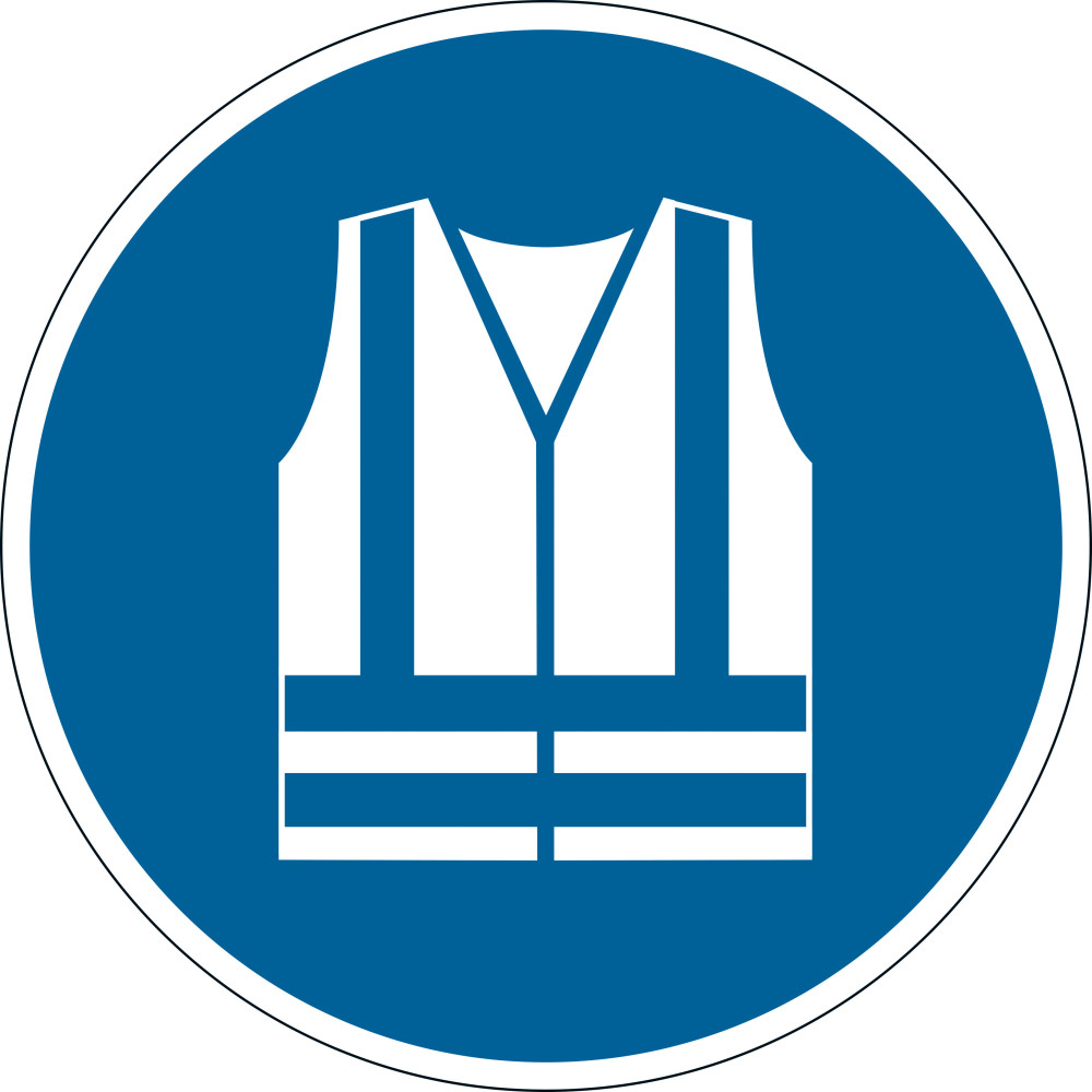 Adhesivo Obligación UTILICE CHALECO SEGURIDAD 430mm Azul