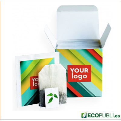 Pack 10 Sobres Té Personalizados Diferentes Sabores. Ecopubli