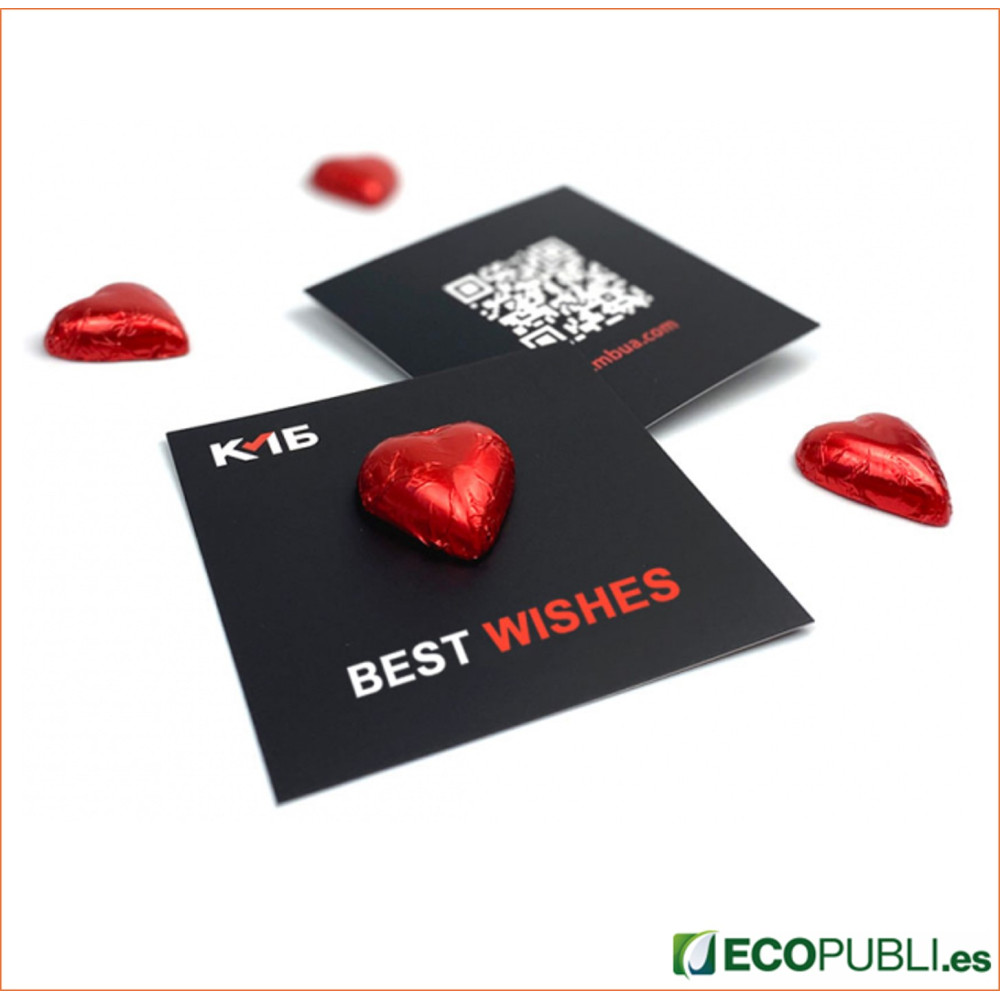 Tarjeta con Chocolatina Corazón Oro Rojo